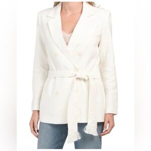 House of Harlow 1960| Belted Double Breast Linen Blend Blazer